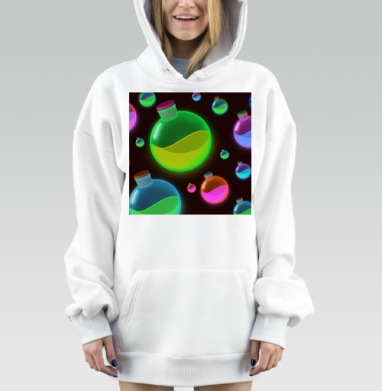Алхимические колбы с яркой жидкостью эффектное освещение, Hoodie Mjhigh Dig, оверсайз, утепленная