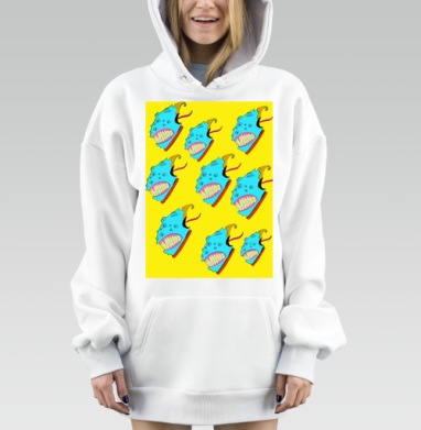 Агрессивные лица с открытыми ртами на жёлтом фоне, Hoodie Mjhigh Dig, оверсайз, утепленная