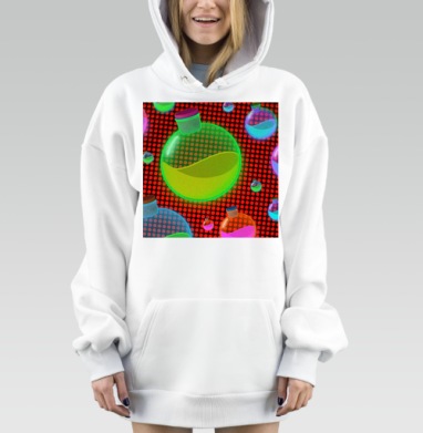 Неоновые колбы с жидкостями футуристический цифровой арт, Hoodie Mjhigh Dig, оверсайз, утепленная
