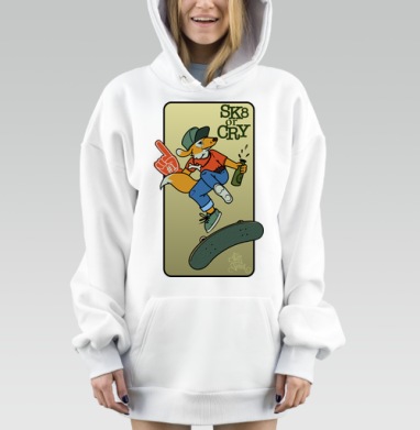 Лис с бутылкой на скейтборде прыжок свободы идет, Hoodie Mjhigh Dig, оверсайз, утепленная