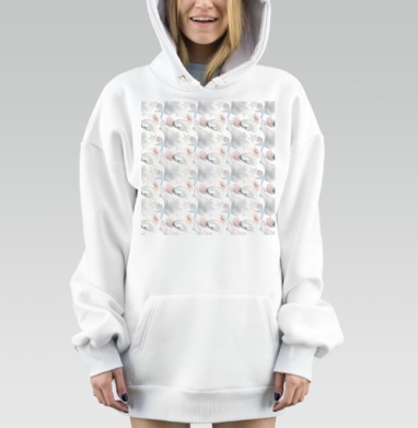 Нежные подводные раковины морские звезды бесшовный паттерн, Hoodie Mjhigh Dig, оверсайз, утепленная