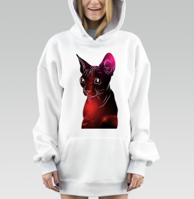 Космический сфинкс с красной подсветкой сияет мистикой взглядом, Hoodie Mjhigh Dig, оверсайз, утепленная