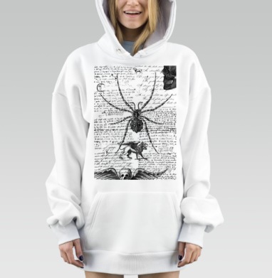 Мистический черно белый паук старинная гравюра с надписями, Hoodie Mjhigh Dig, оверсайз, утепленная