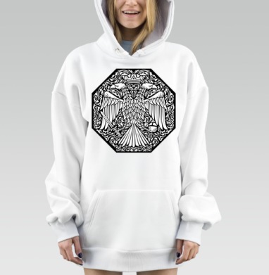 Черно белые птицы византийский сноп сноп, Hoodie Mjhigh Dig, оверсайз, утепленная
