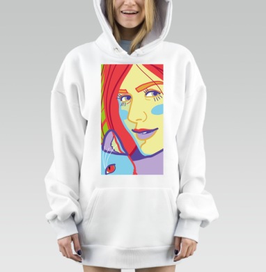 Женское лицо с котом в ярких цветах на фоне, Hoodie Mjhigh Dig, оверсайз, утепленная
