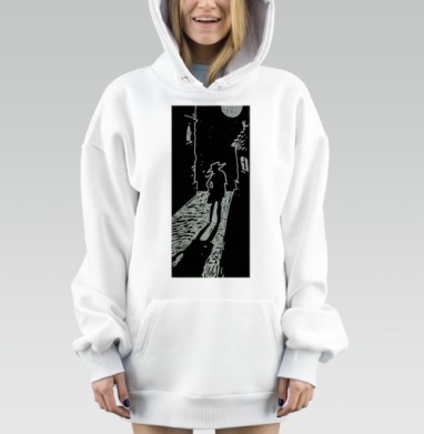 Ночная улица с тенью мистический силуэт тусклый свет, Hoodie Mjhigh Dig, оверсайз, утепленная