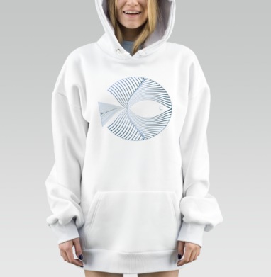 Абстрактная синяя рыба из линий движется плавно, Hoodie Mjhigh Dig, оверсайз, утепленная