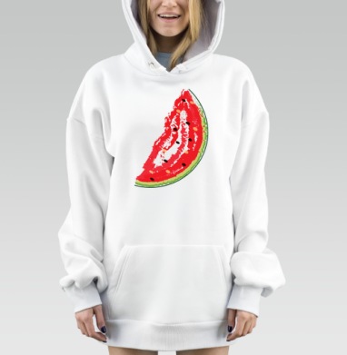 Большой красный арбуз радует летним вкусом самой большой летней ягодой, Hoodie Mjhigh Dig, оверсайз, утепленная