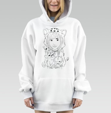 Девочка с котятами в шапке зверя нежный момент, Hoodie Mjhigh Dig, оверсайз, утепленная