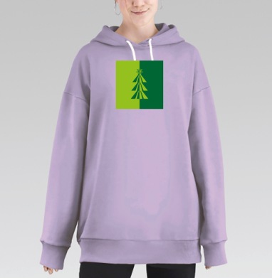 Симметричная зеленая елка в минимализме цвета темно зеленый, Hoodie Long Oversize Fiolet