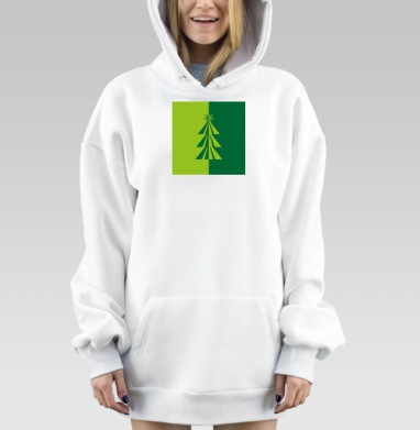 Симметричная зеленая елка в минимализме цвета темно зеленый, Hoodie Mjhigh Dig, оверсайз, утепленная