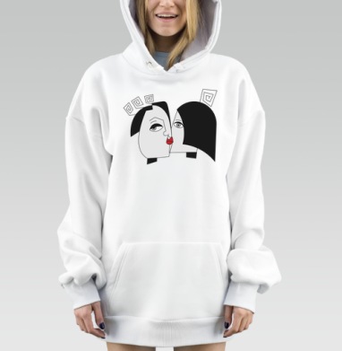 Поцелуй абстрактных лиц в кубистическом стиле черно белом, Hoodie Mjhigh Dig, оверсайз, утепленная