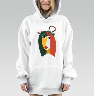 Абстрактный портрет с змеями в зелёных красных тонах головы, Hoodie Mjhigh Dig, оверсайз, утепленная