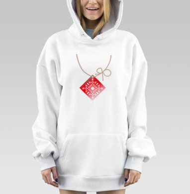 Красный белый этнический узор подвеска кулон, Hoodie Mjhigh Dig, оверсайз, утепленная