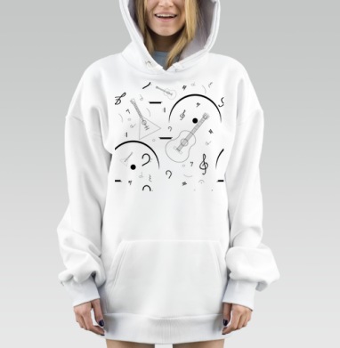 Монохромные музыкальные инструменты ноты минимализм, Hoodie Mjhigh Dig, оверсайз, утепленная