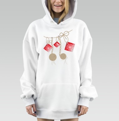 Переплетение бежевых нитей с красными карточками макраме узлы, Hoodie Mjhigh Dig, оверсайз, утепленная