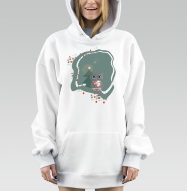 Сова дарит зимнюю мудрость в рождественской атмосфере праздника, Hoodie Mjhigh Dig, оверсайз, утепленная