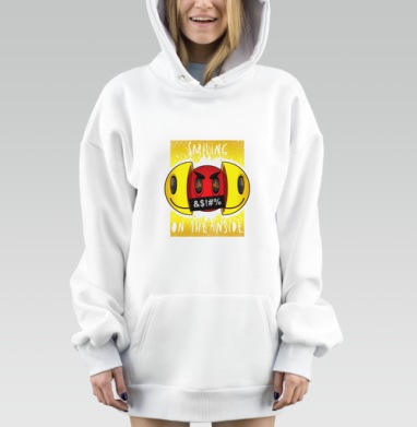 Улыбающееся злое лицо с иронией и эмоциями на фоне, Hoodie Mjhigh Dig, оверсайз, утепленная