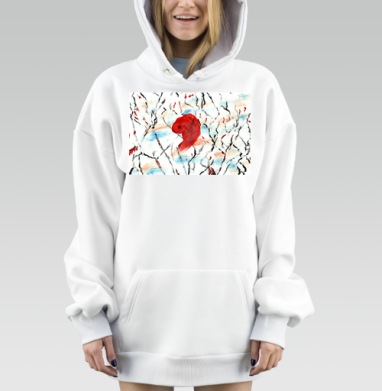 Красное пятно и абстрактные линии на белом фоне, Hoodie Mjhigh Dig, оверсайз, утепленная
