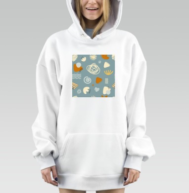 Абстрактные листья в голубом оттенке легкости и спокойствия, Hoodie Mjhigh Dig, оверсайз, утепленная