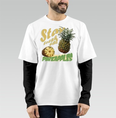 Свежий ананас с натуральной текстурой и надписями pineapples, Футболка мужская лонгслив OneOne