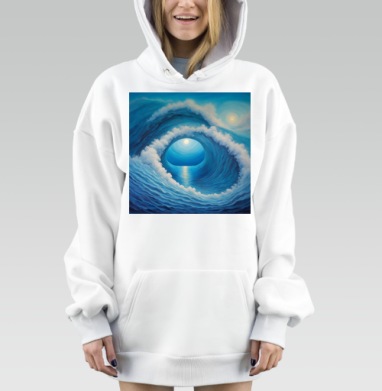 Голубые волны океана и солнце в воде, Hoodie Mjhigh Dig, оверсайз, утепленная