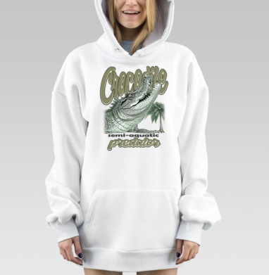 Крокодил охотник полуводный в дикой природе, Hoodie Mjhigh Dig, оверсайз, утепленная