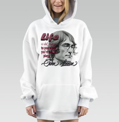 Цитата Джона Леннона вдохновляющая жить настоящим временем, Hoodie Mjhigh Dig, оверсайз, утепленная