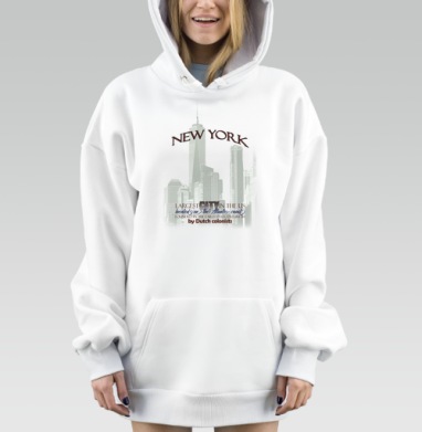 Нью Йорк крупный город США истории улицах города, Hoodie Mjhigh Dig, оверсайз, утепленная