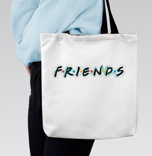 Дружба и единение надпись Friends Друзья, Сумка с ручкой и внутренним карманом на молнии