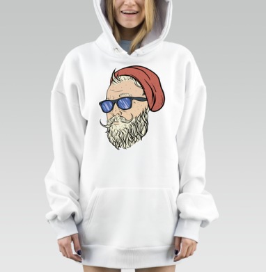 Современный Дед Мороз в очках с красной шапкой, Hoodie Mjhigh Dig, оверсайз, утепленная