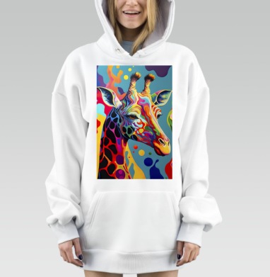 Красочный жираф арт, Hoodie Mjhigh Dig, оверсайз, утепленная