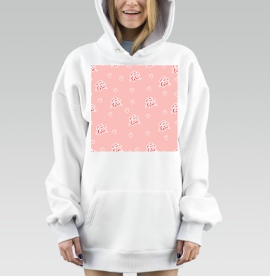 Розовый узор с надписью любви и сердечками бесшовный узор, Hoodie Mjhigh Dig, оверсайз, утепленная
