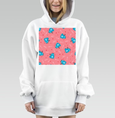Милые голубые драконы с объятиями и поцелуями на розовом фоне, Hoodie Mjhigh Dig, оверсайз, утепленная