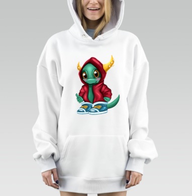 Маленький дракон в красной толстовке показывает класс, Hoodie Mjhigh Dig, оверсайз, утепленная