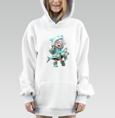 Ребенок в костюме акулы играет с игрушкой акулой, Hoodie Mjhigh Dig, оверсайз, утепленная