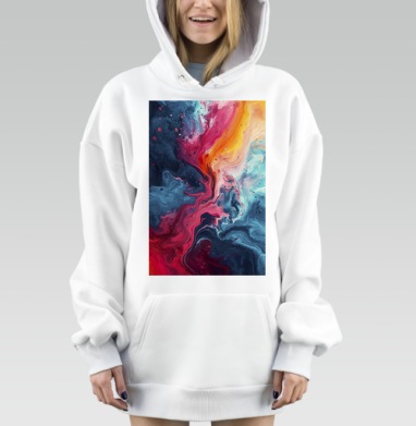 Яркая абстракция синие красные оттенки на подушке, Hoodie Mjhigh Dig, оверсайз, утепленная
