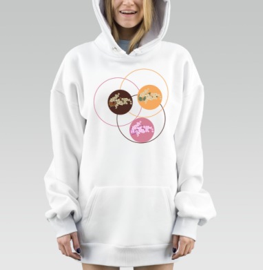 Цветущие ветви в кругах с плавной естественной красотой и геометрией, Hoodie Mjhigh Dig, оверсайз, утепленная