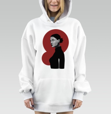 Женский профиль с бордовым кругом в минимализме, Hoodie Mjhigh Dig, оверсайз, утепленная