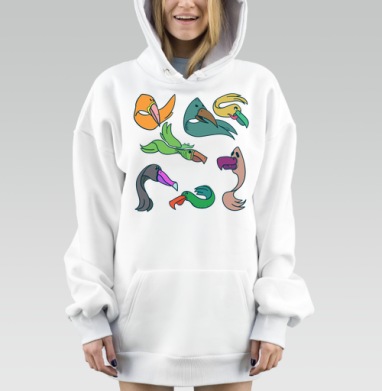 Весёлые мультяшные птицы коллекция красочного набора, Hoodie Mjhigh Dig, оверсайз, утепленная
