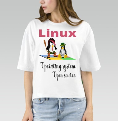 Два Пингвина Linux Операционная Система Свободный Исходный Код, Футболка женская оверсайз Mido