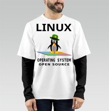 Пингвин в зеленой шляпе на фоне Linux операционная система open source - Магазин футболок Wladimir. Дизайнерские принты.