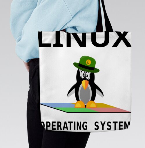 Пингвин в зеленой шляпе на фоне Linux операционная система open source, Сумка с ручкой и внутренним карманом на молнии