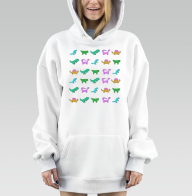 Яркие детские динозавры на сером фоне, Hoodie Mjhigh Dig, оверсайз, утепленная