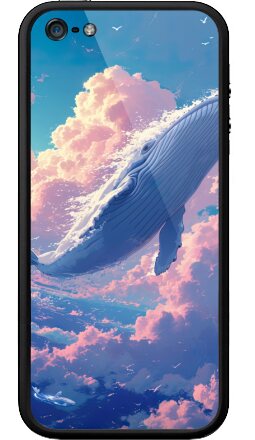 Красочный кит летящий в облаках - Бампер на iPhone 5, 5S