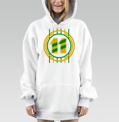 Жёлто зелёное число одиннадцать концентрация сильная сила, Hoodie Mjhigh Dig, оверсайз, утепленная