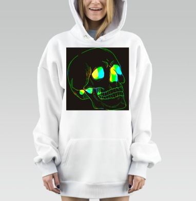 Неоновый череп с абстрактными акцентами и футуристическим эффектом, Hoodie Mjhigh Dig, оверсайз, утепленная