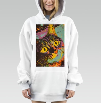 Кот Космос Вселенная Яркий Энергичный, Hoodie Mjhigh Dig, оверсайз, утепленная