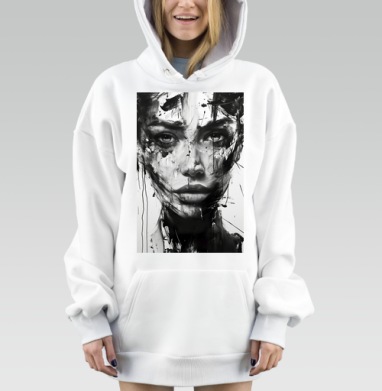 Черно белое лицо женщины в урбанистическом выражении, Hoodie Mjhigh Dig, оверсайз, утепленная