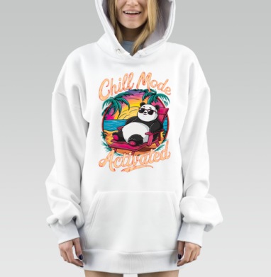 Панда отдых на закате пляж в кресле Chill Mode Activated, Hoodie Mjhigh Dig, оверсайз, утепленная